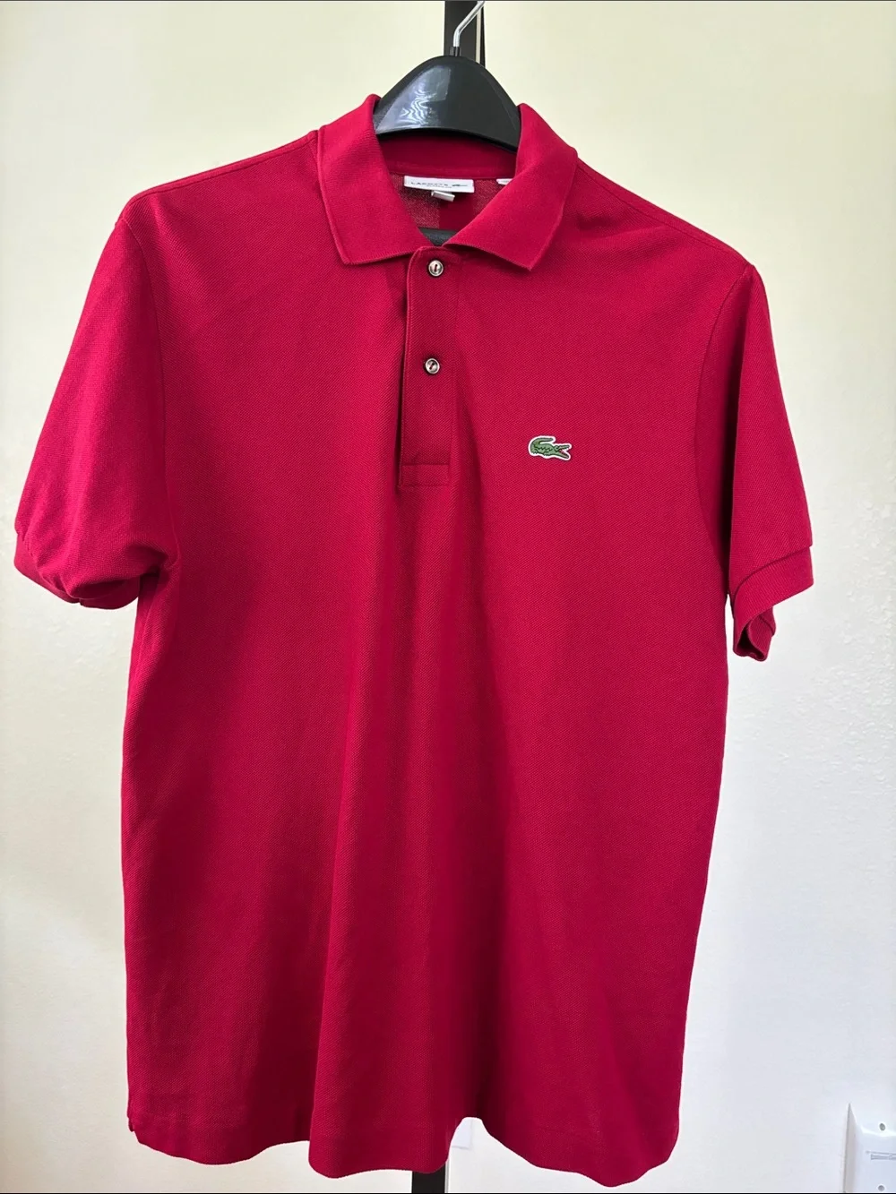 Lacoste Red (Burgundy) Short Sleeve Pique Polo with Crocodile Logo